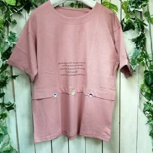 FW０４８２５ー２＊新作＊顔柄ワッペン付き＊Tシャツ＊柔らか素材＊半袖＊オレンジ＊サイズM～L 　ゆったり