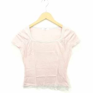 ナチュラルビューティーベーシック NATURAL BEAUTY BASIC カットソー Tシャツ スクエアネック 綿 半袖 M ピンク /TT30 レディース