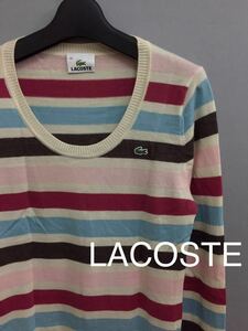 ラコステ LACOSTE ボーダー ウール 100% セーター 長袖 カラフル レディース 40サイズ !&