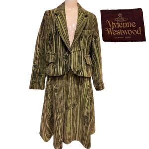 【Vintage Vivienne Westwood】1986 Mini Crini Wood Printed Suit ミニクリニ Jacket Skirt ヴィヴィアン ウエストウッド セットアップ