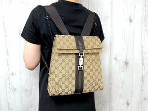 極美品 GUCCI グッチ ジャッキー GGキャンバス リュックサック バッグ レザー ベージュ×茶 72010