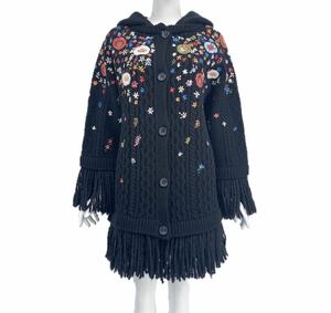 美品 RED VALENTINO レットヴァレンティノ 刺繍ニットコート 花柄 ロングカーディガン フリンジ