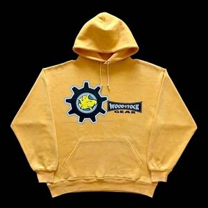 80s vintage USA製 WOODSTOCK GEAR キャラクタープリント スウェット パーカー 長袖 mustard-yellow size M ウッドストック フーディー old