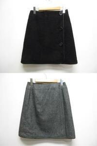 クイーンズコート QUEENS COURT リバーシブル ラップ スカート 1 黒/グレー ウール アルパカ混 ラメツイード 日本製 レディース