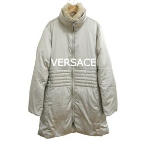 良品 VERSACE SPORT ヴェルサーチスポーツ サイズ42 2WAY ファー ダブルジップ ロング丈 ダウンジャケット ダウンコート ベージュ