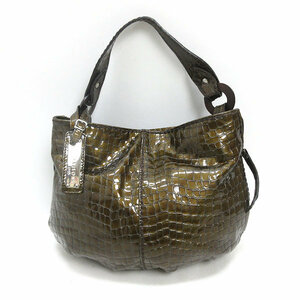 H■ITALY製■プリニオ ヴィソナ/PLINIO VISONA 型押し エナメルトートバッグ ハンドバッグ/茶系/BAG/LADIES■82【中古】