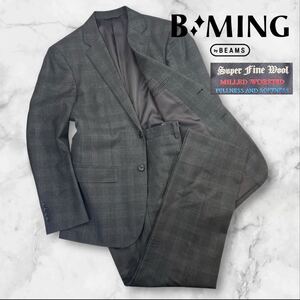 定価約3万 極美品 B MING by BEAMS ビーミング バイ ビームス スーツ セットアップ サイズ48/L相当 グレー チェック柄 美シルエット A2860