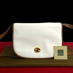 極 美品 GUCCI グッチ オールドグッチ ヴィンテージ マイクロ GG ロゴ 金具 レザー ショルダーバッグ ポシェット ホワイト 808-9