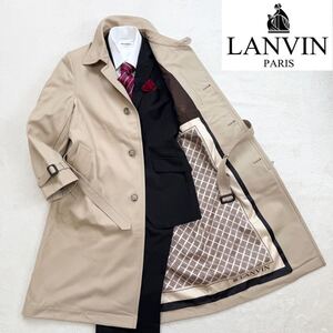 完全最高級【超美品】LANVIN ランバン 裏地：モノグラム柄 ウール100% 【華麗なドレープ感】ウールギャバジン トレンチ コート 48(L程度)