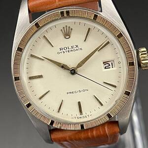 【整備済】ロレックス/ROLEX/プレシジョン/ゴールド/6494/オイスターデイト/33㎜/手巻き/メンズ腕時計/アンティーク/紳士/YG×SSケース