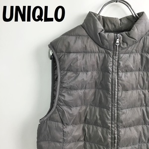 【人気】UNIQLO/ユニクロ　ダウンベスト ナイロン100％ ダウン フェザー グレー サイズM/S4711