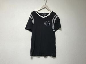 本物アルマーニジーンズARMANI JEANSコットンVネックプリント半袖Tシャツメンズサーフアメカジミリタリーゴルフドレス黒ブラックS