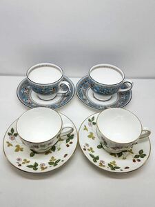 WEDGWOOD ウエッジウッド ワイルドストロベリー、フロレンティーン ターコイズ カップ&ソーサー 4客セット ブランド食器 陶器