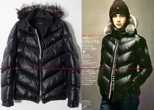 本物BURBERRY BLACK LABEL10周年 限定ワッペン付ダウンジャケットMレザー黒シルバーフォックスファー3WAY正規品バーバリーブラックレーベル