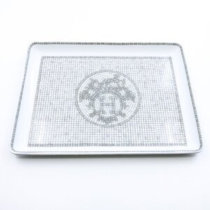 ■ 1円 ～ 正規 美品 参定3.0万■ エルメス HERMES ■ トレー モザイク ヴァン キャトル Mosaique 24 プラチナ ■ 皿 食器 陶磁器 グレー