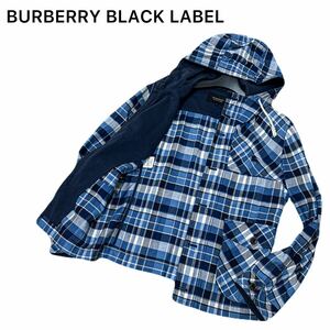 名作 BURBERRY BLACK LABEL【極上アイリッシュリネン混】ノバチェック インディゴ リネン マウンテンパーカー サイズM/バーバリー 極美品