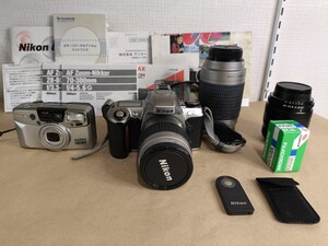 1円スタート ニコン Nikon U ペンタックス PENTAX ESPIO 140M レンズ AF Zoom Nikkor 28-80mm ＆ Nikkor 70-300mm フィルム 2個付 鞄セット