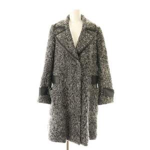 フォクシー ブティック Coat Shaggy Snow チェスターコート ロング ツイード シャギー ジップアップ 38 黒 白 34671 レディース