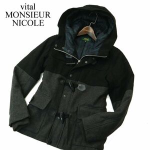 vital MONSIEUR NICOLE ムッシュ ニコル 秋冬 メルトン ウール★ カラー切替 中綿 ダッフル コート Sz.46　メンズ　A3T14344_B#N