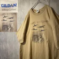 gildanギルダンtシャツベージュくすみカラー航空ショーアートプリント00s