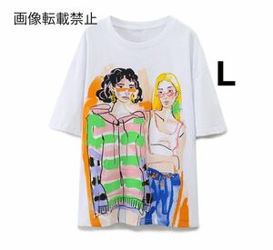 vintage ヴィンテージ レトロ ガールプリント 半袖 Tシャツ トップス Lサイズ レディース★ZARA 好きな方に★2024 S/S 春新作 新品未使用★