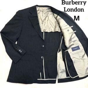 【1円出品】Burberry London バーバリーロンドン ウール・モヘヤ混 背抜き M相当 テーラードジャケット シャドーストライプ 2B 三陽商会