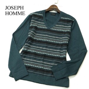 JOSEPH HOMME ジョセフ オム 秋冬 ウール100％★ Vネック ジャガード ニット セーター Sz.46　メンズ　A3T12849_B#K