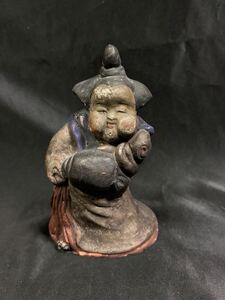 時代物 古美術 江戸 骨董品 お多福 置物 縁起物 京 右衛門 土人形