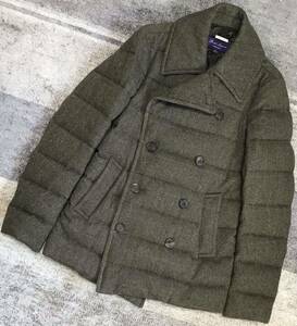 幻 高級 ITALY製 定価約70万円 ヘリンボーン ★ RALPH LAUREN PURPLE LABEL ★ 中綿 裏地撥水加工 ウール ダウンコート ピーコート XS