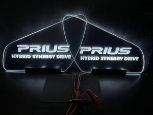 プリウス（PRIUS）30系 HYBRID SYNERGY DRIVE ホワイト LED 三角窓 エンブレム 光るパネル・左右セット