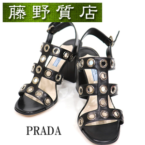 （未使用展示品） プラダ PRADA レディース サンダル ハイヒール #36 日本サイズ 23cm バックストラップ レザー 黒 ブラック 8085