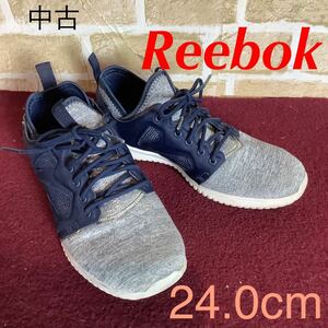 【売り切り!送料無料!】A-301 Reebok!スニーカー!24.0cm!グレー×ネイビー！スカイクッシュ エヴォリューション！中古!