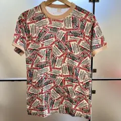 70s Budweiserバドワイザー 総柄 染み込みプリント Tシャツ