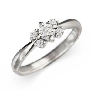 指輪 5ストーン 花 モチーフ ダイヤモンド 4月誕生石 k18ホワイトゴールド
