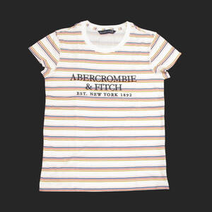 ★SALE★Abercrombie & Fitch/アバクロ★ロゴ刺繍ボーダー半袖Tシャツ (White/Multi/XS)