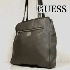 GUESS ⭐️良品⭐️ トートバッグ　レザー　カーキ色 肩がけ　A4収納