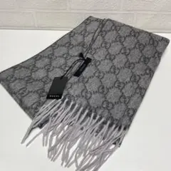 未使用品　グッチGUCCI カシミヤ100%マフラー　リバーシブル　グレー　GG