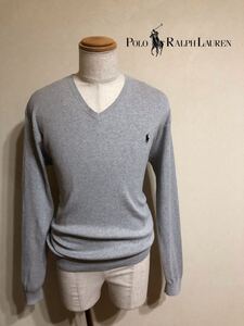 Polo Ralph Lauren ポロ ラルフローレン ピマコットン Vネック ニット セーター トップス サイズM 長袖 グレー 175/96A