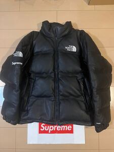 17AW Supreme The North Face Leather Nuptse Jacket Black ボックスロゴ シュプリーム ノースフェイス ヌプシ レザーダウン　nupste 