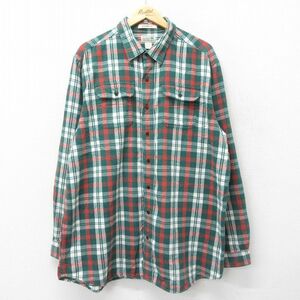 XL/古着 エルエルビーン LLBEAN 長袖 フランネル シャツ メンズ 00s 大きいサイズ ロング丈 コットン 黄緑他 チェック 23oct20 中古 ト