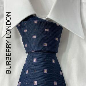 BURBERRY LONDON バーバリー ロンドン パターン柄 ジャガード シルク ネクタイ 日本製 ネイビー TG687