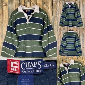 CHAPS Ralph Lauren 90s RLロゴ刺繍 ラガーシャツ ビックサイズ XL ボーダー アメリカ輸入/ビンテージ/ロンT/LONG SLEEVE/L-S/古着/古着卸