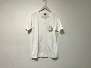 本物アヴィレックスAVIREXコットンVネックワッフルプリント半袖TシャツメンズサーフアメカジミリタリーモードゴルフドレスL白ホワイト