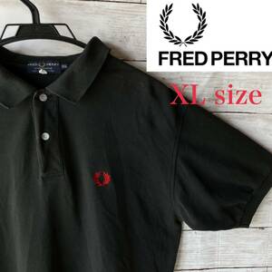 フレッドペリー Fred Perry ポロシャツ 月桂樹刺繍 XL ブラック レッド 黒 赤 polo shirt ワンポイント ビックサイズ 