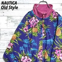 NAUTICA☆ノーティカ☆リバーシブルジャケット☆M☆総柄☆ロゴ刺繍☆ピンク