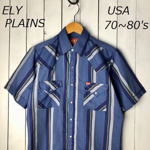 sh●347 USA古着 70s～80s ストライプ 半袖ウエスタンシャツ M程度 オールド ヴィンテージ アメリカ古着 ELY PLAINS 春夏 薄手