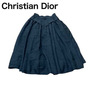 【1円～】Christian Dior ディオール フレアスカート 黒ブラック ウール100% S