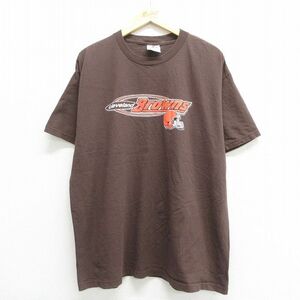 XL/古着 半袖 ビンテージ Tシャツ メンズ 90s NFL クリーブランドブラウンズ 大きいサイズ コットン クルーネック 濃茶 ブラウン アメフト