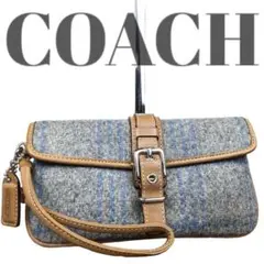 ◆美品◆COACH クラッチバッグ　ウール　グレー　青 セカンドバッグ　希少