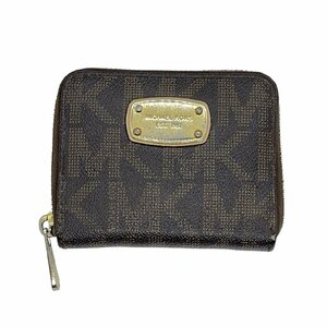 USED MICHAEL KORS マイケルコース ラウンドファスナー 二つ折り財布 ブラウン系 レディース MKシグネチャー MK柄 モノグラム